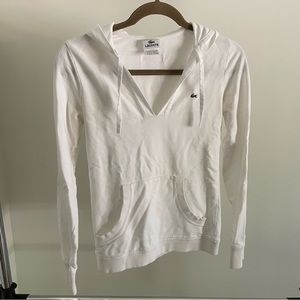 Lacoste White Long Sleeve V-Neck sweater With Hood Women’s Size 34